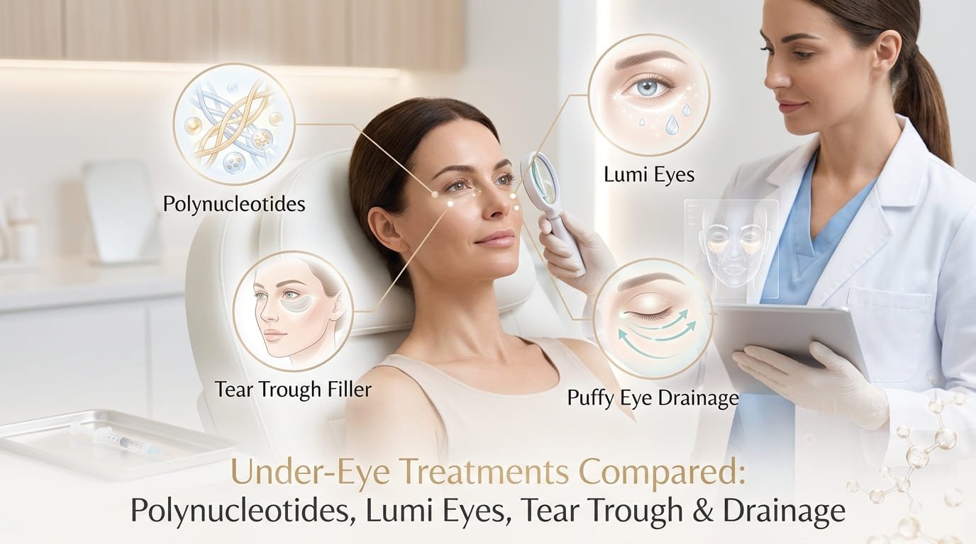 Under-Eye Treatments Compared: Polynucleotides, Lumi Eyes, Tear Trough & Drainage